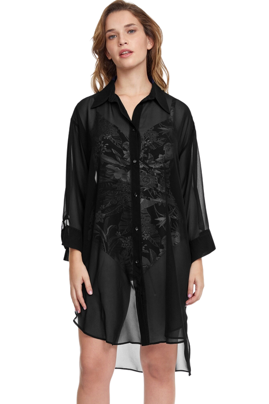 Gottex Tutti Frutti Button Front Blouse Coverup - Black - FINAL SALE