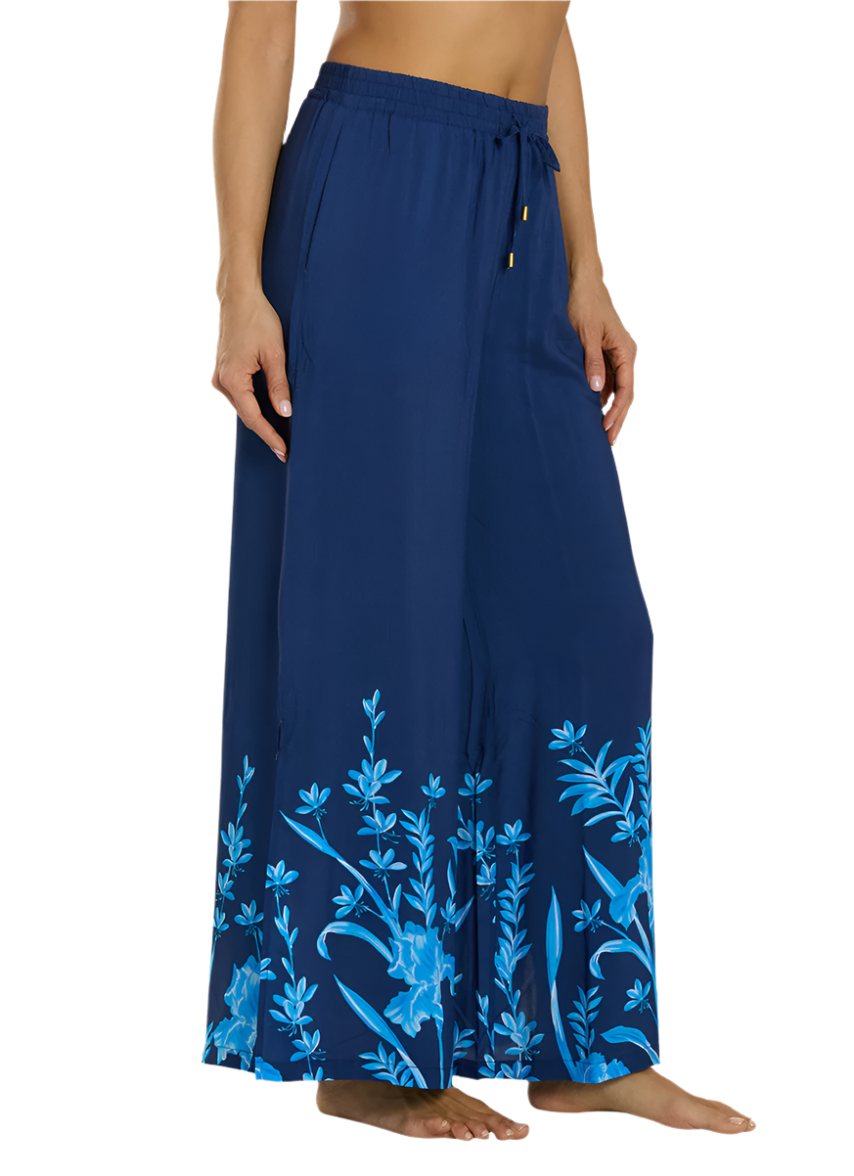 Jantzen Josephine Pull-On Lounge Pant Coverup - Botanical Bloom Blue