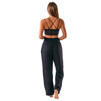 Lotus and Luna Wide Leg Cotton Pants - Black - FINAL SALE