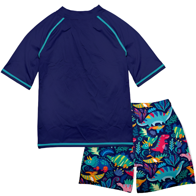 Millie Loves Lily Boys Short-Sleeve Rashguard Swimsuit -  Navy Dino