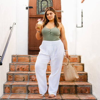 Lotus and Luna Wide Leg Cotton Pants - White - FINAL SALE