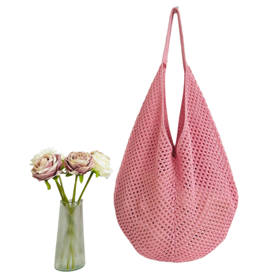 SSR Knit Hollow Braided Shoulder Beach Bag Tote - Pink