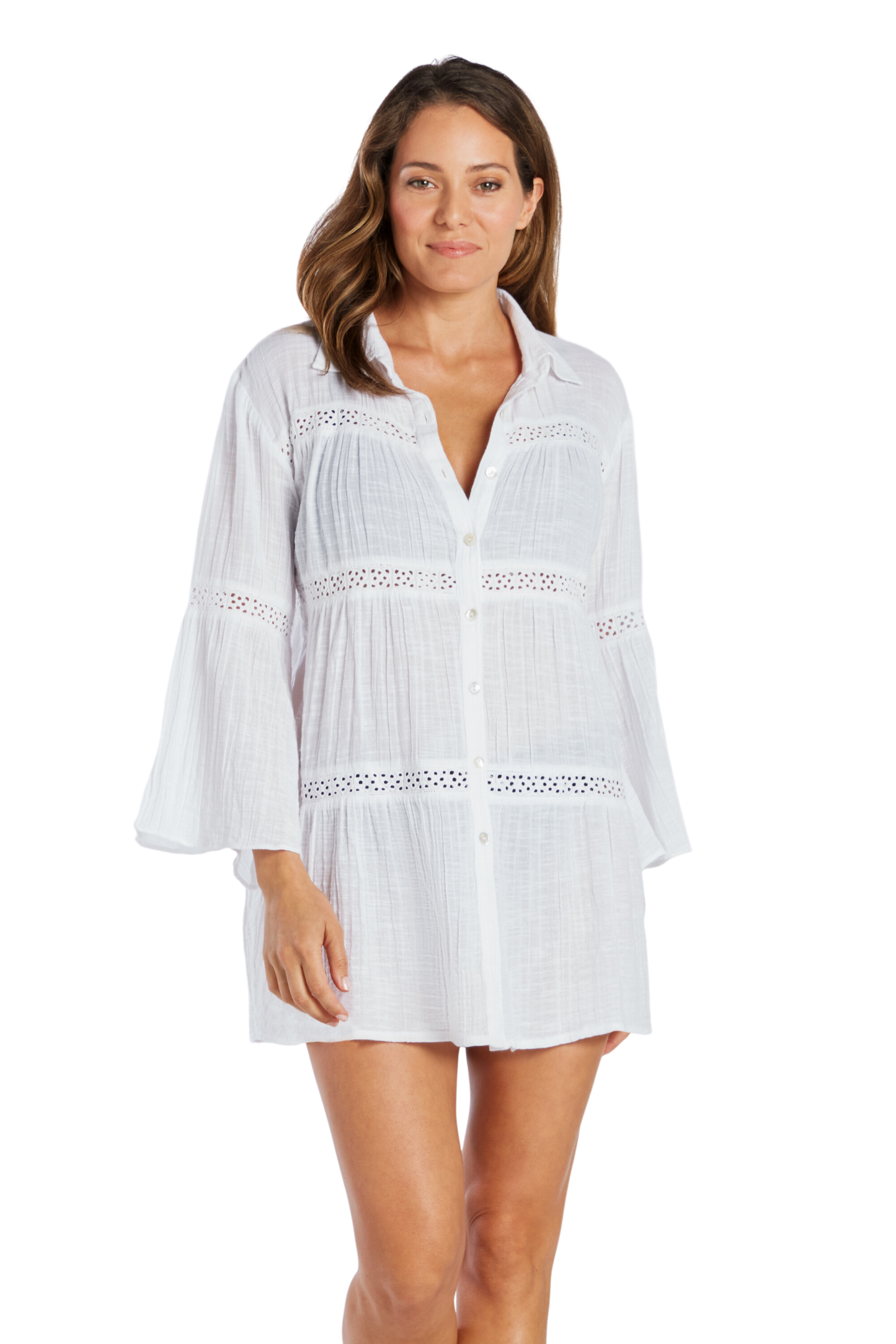 Helen Jon Solid Eyelet Trim Coverup Dress - White FINAL SALE