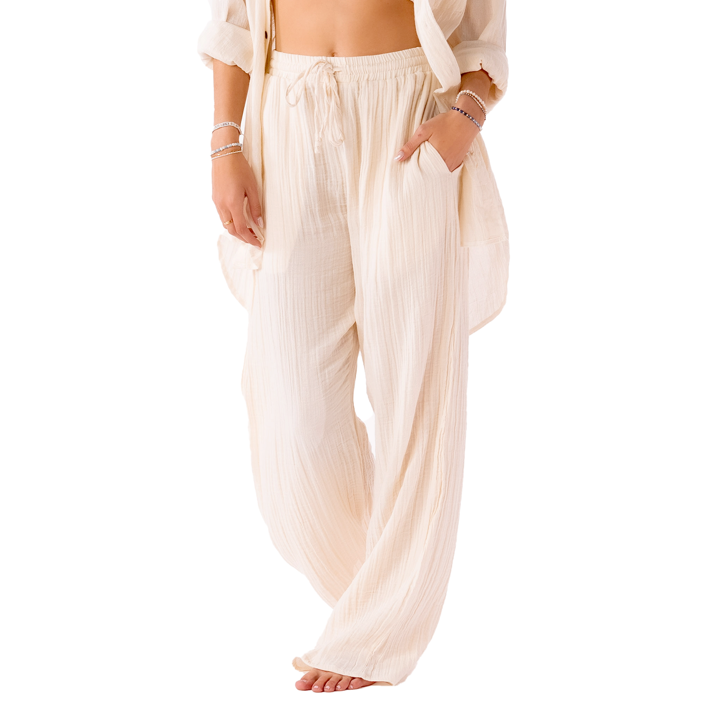 Lotus and Luna Wide Leg Cabana Pants - Cream