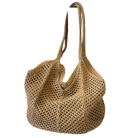 SSR Knitted Hollow Woven Shoulder Beach Bag Tote - Brown