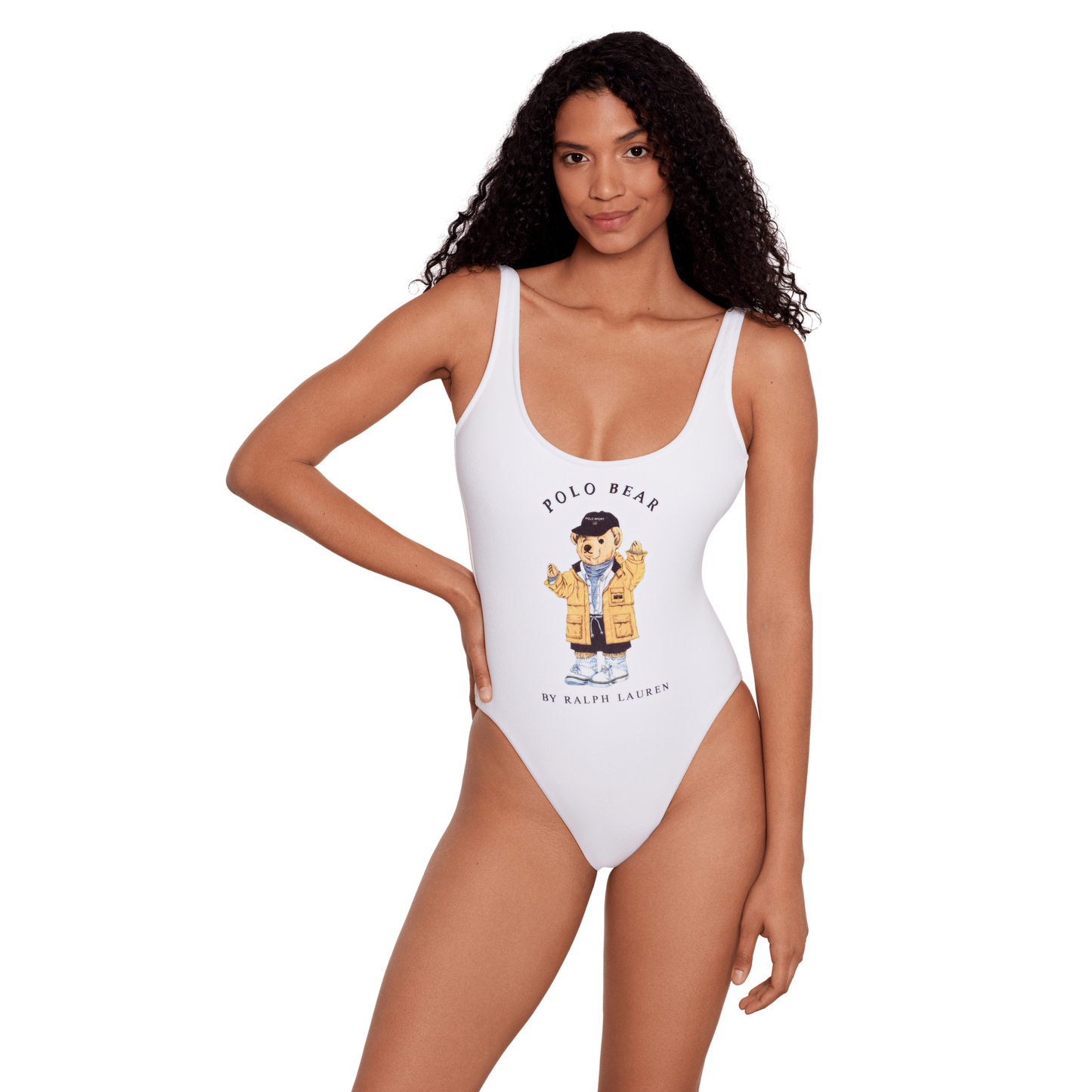 Polo Ralph Lauren Polo Bear Scoop Neck One Piece Swimsuit - White