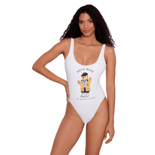 Polo Ralph Lauren Polo Bear Scoop Neck One Piece Swimsuit - White