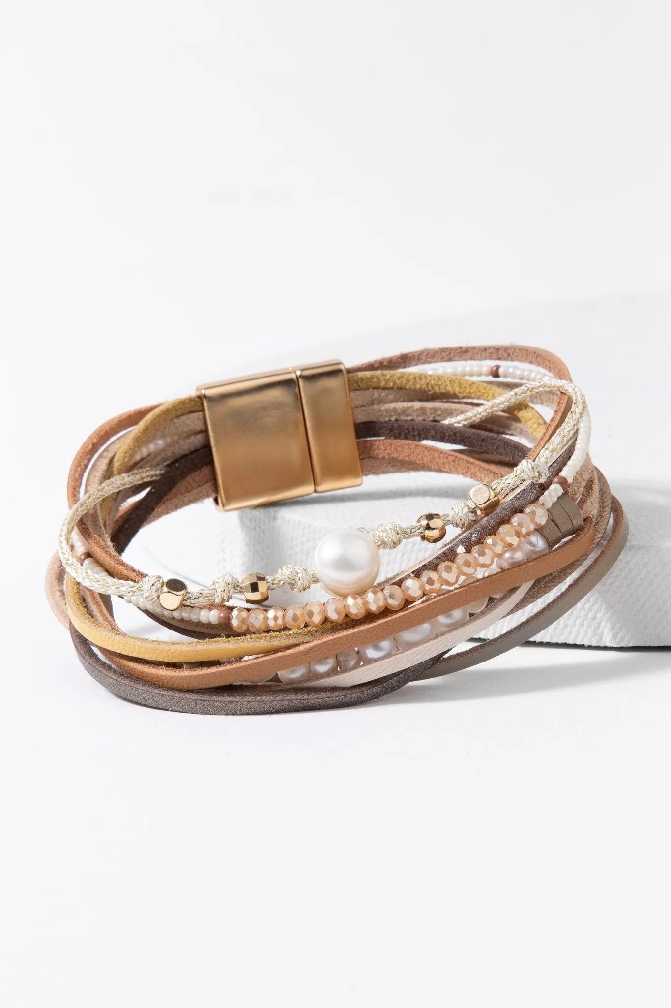 Saachi Grace Beaded Leather Bracelet - Brown