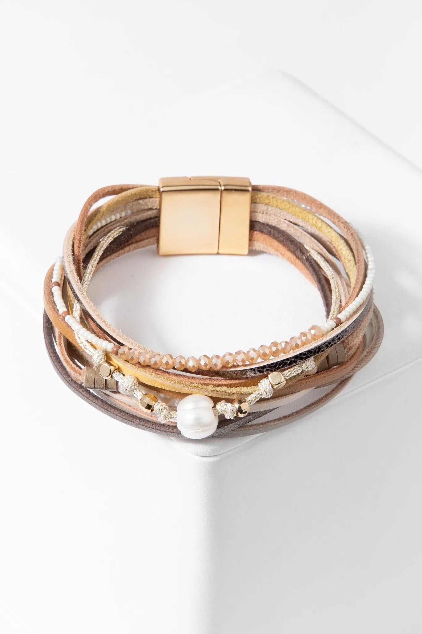 Saachi Grace Beaded Leather Bracelet - Brown