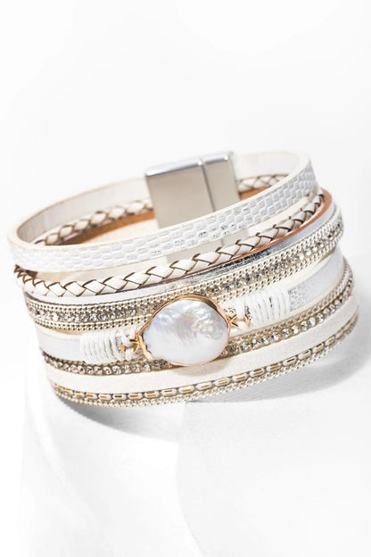 Saachi Santorini Pearl Vegan Leather Wrap Bracelet - White