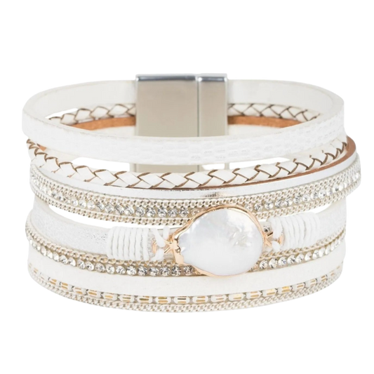 Saachi Santorini Pearl Vegan Leather Wrap Bracelet - White