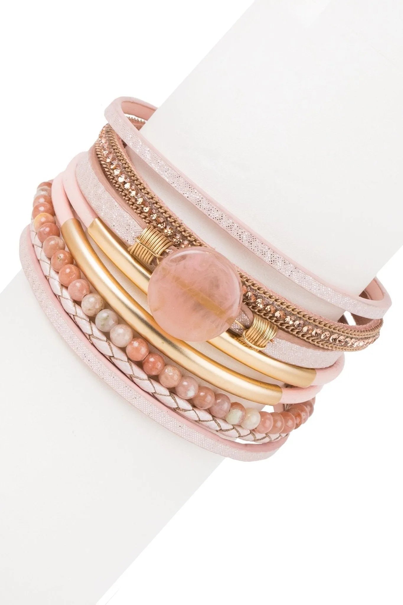 Saachi Santa Monica Beaded Fashionable Vegan Leather Bracelet - Pink