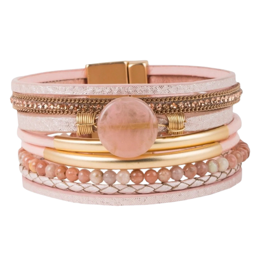 Saachi Santa Monica Beaded Fashionable Vegan Leather Bracelet - Pink