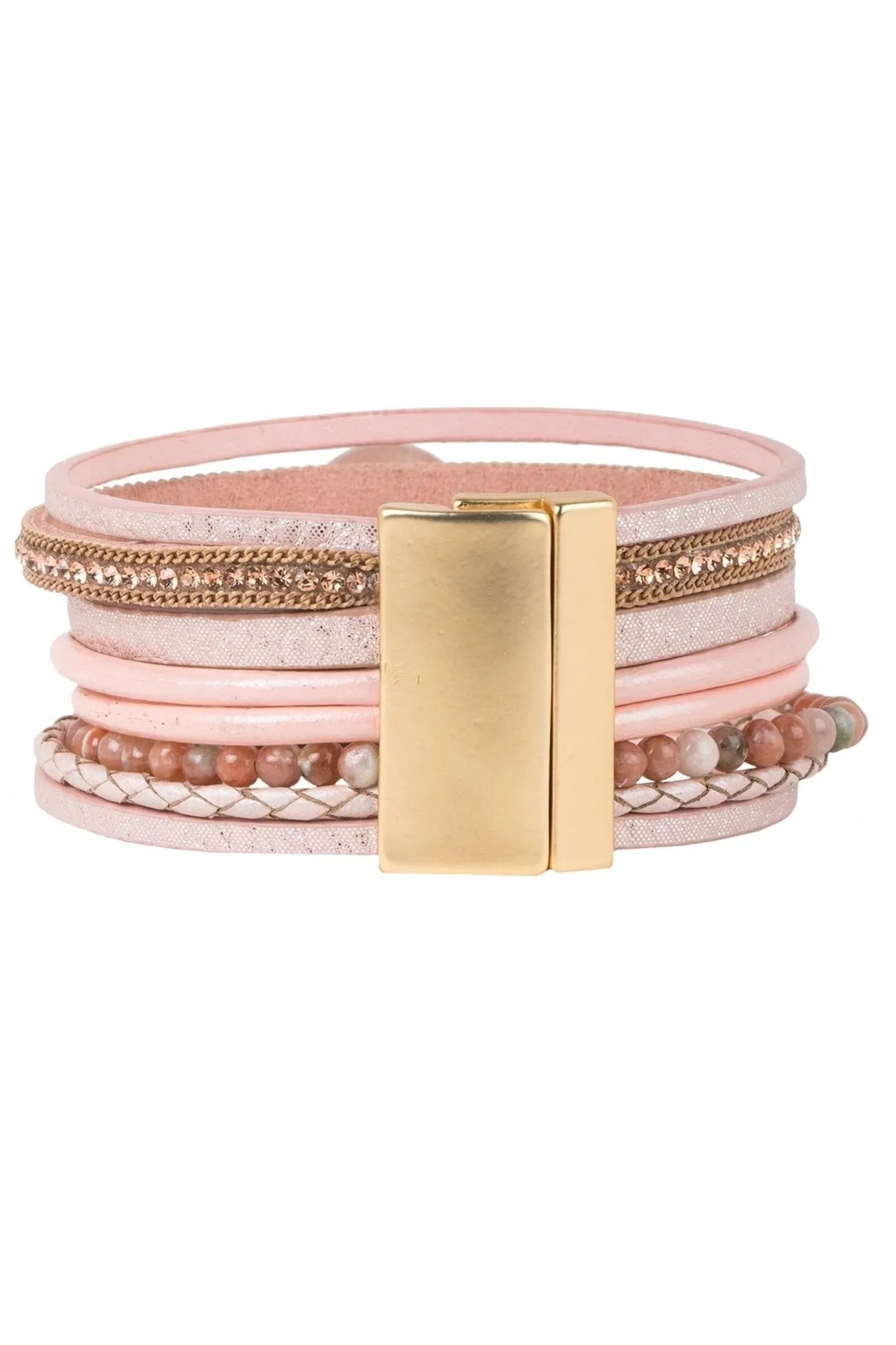 Saachi Santa Monica Beaded Fashionable Vegan Leather Bracelet - Pink