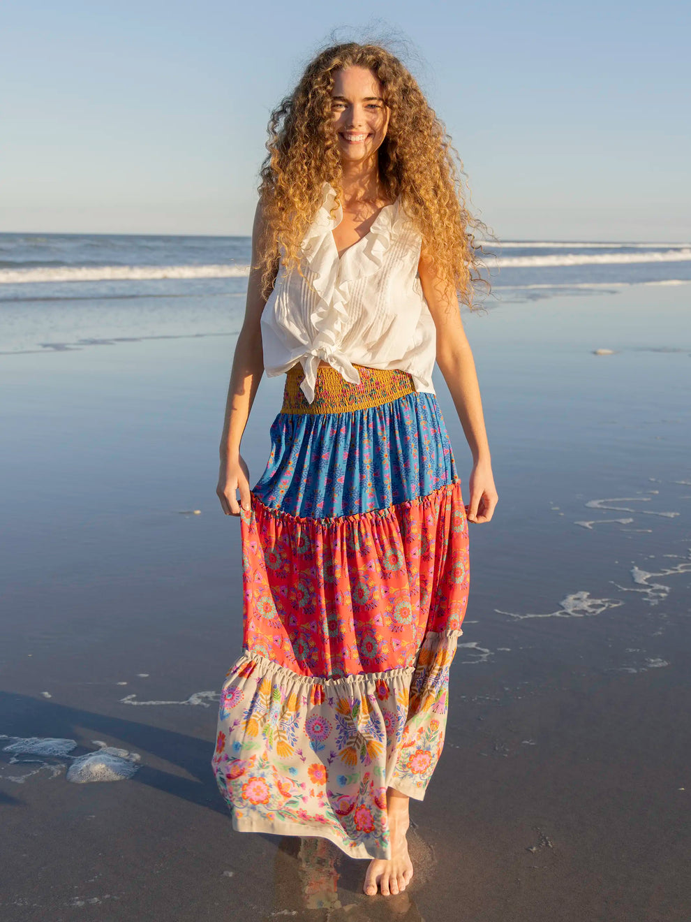 Natural Life Emilia Ruffle Maxi Skirt - Grey Folk Flower