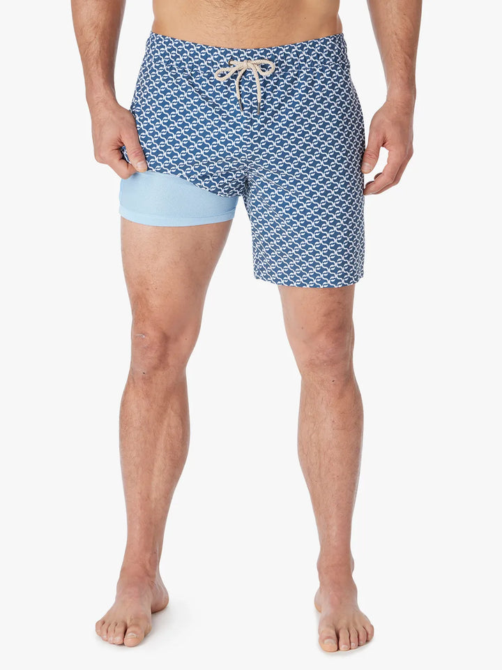 Fair Harbor Men's The Bayberry Swim Trunk Boardshorts - Navy Geo