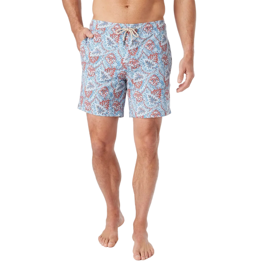Fair Harbor Men's The Bayberry Swim Trunk Boardshorts - Sky Blue Beach Forest
