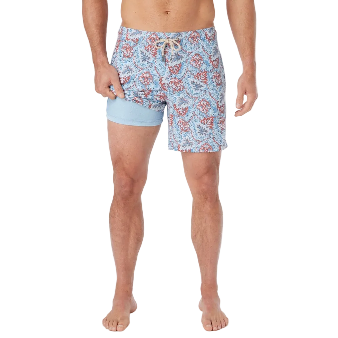 Fair Harbor Men's The Bayberry Swim Trunk Boardshorts - Sky Blue Beach Forest