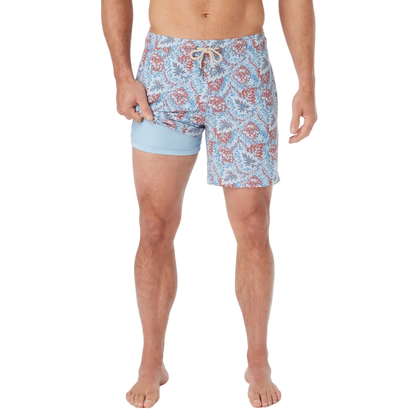 Fair Harbor Men's The Bayberry Swim Trunk Boardshorts - Sky Blue Beach Forest