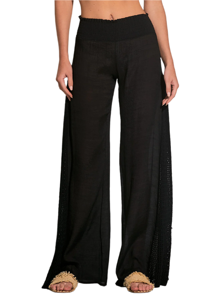 Elan Crochet Panel Wide Leg Pants - Black - FINAL SALE