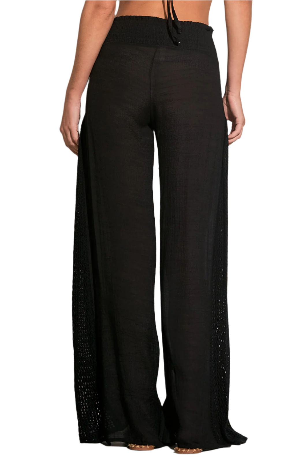 Elan Crochet Panel Wide Leg Pants - Black