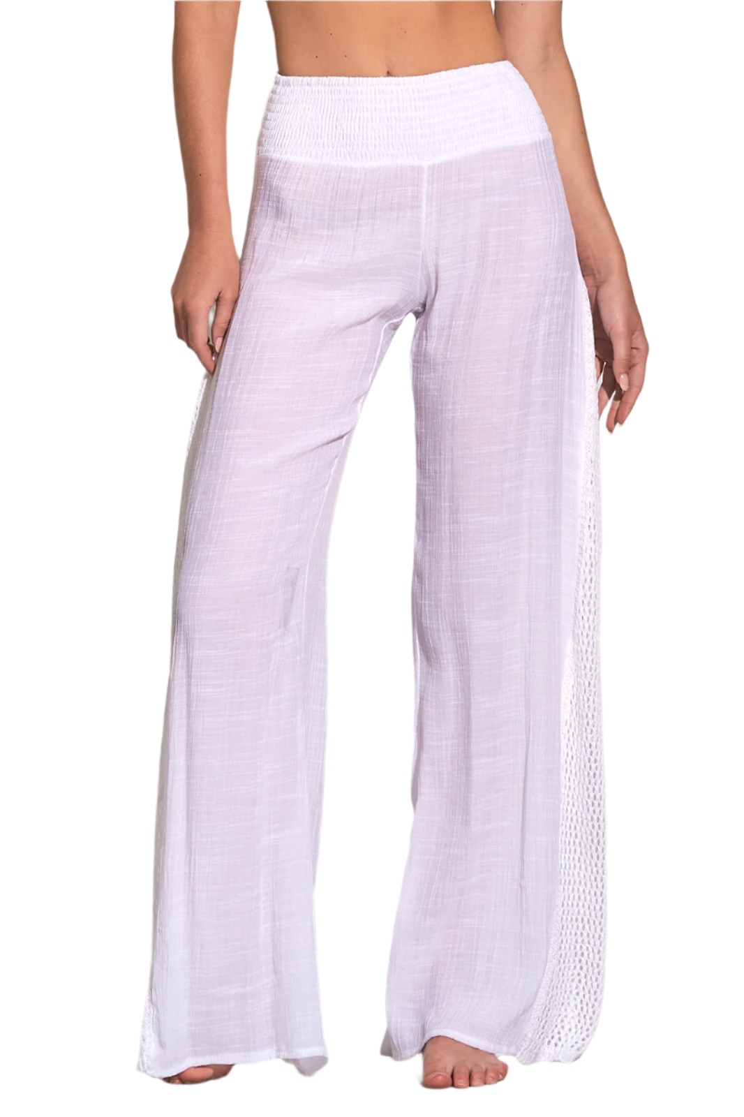 Elan Crochet Panel Wide Leg Pants - White