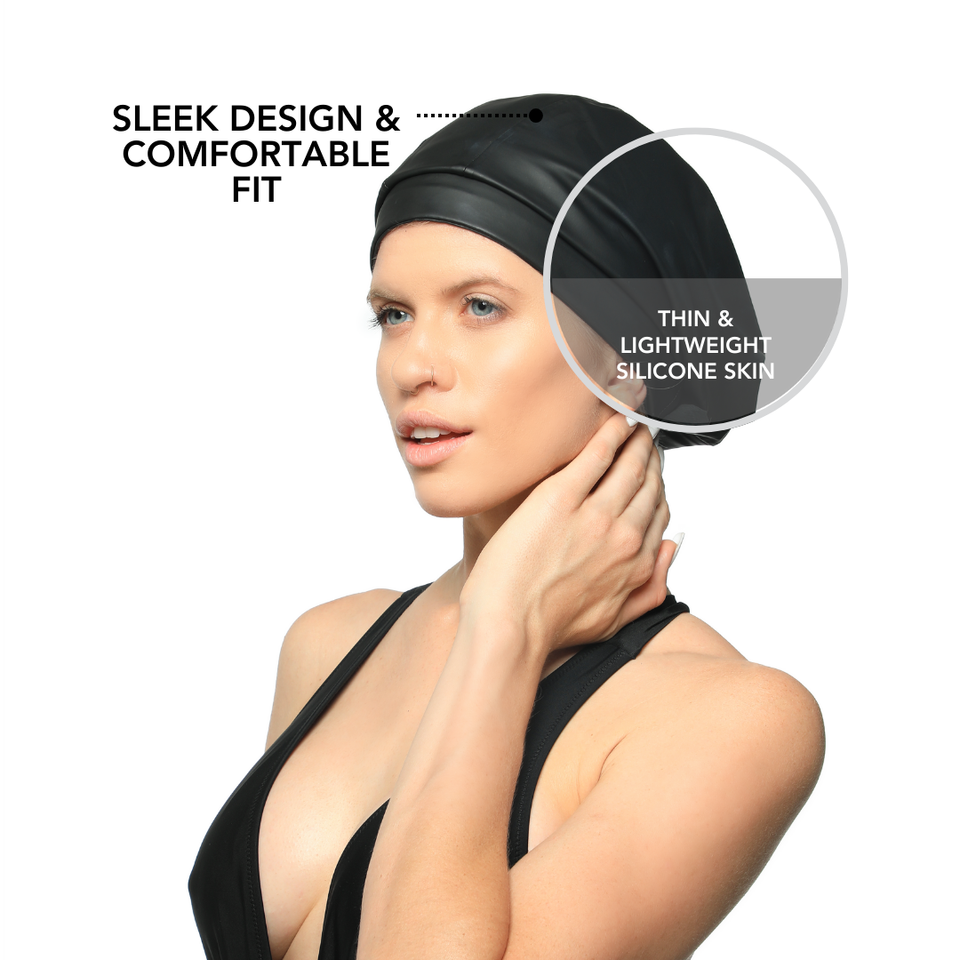 Hairbrella Satin-Lined Waterproof Adjustable Swim Cap - Black