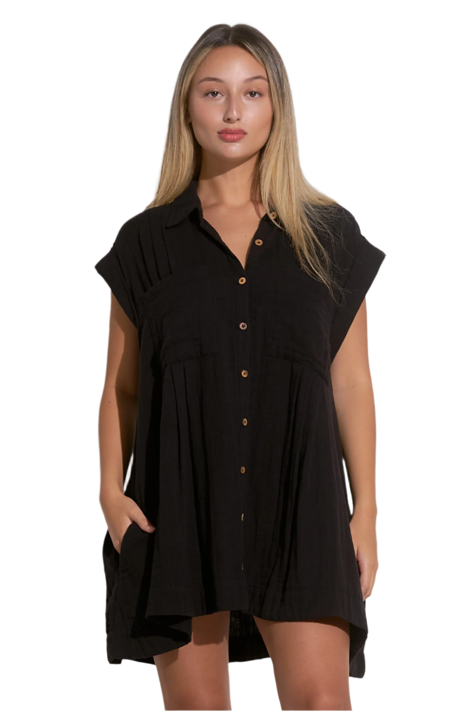 elan shirt dress Elan Frayed Trim Shirt Dress