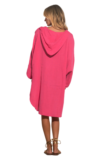 Elan Cotton V-Neck Hoodie Coverup - Hot Pink - FINAL SALE
