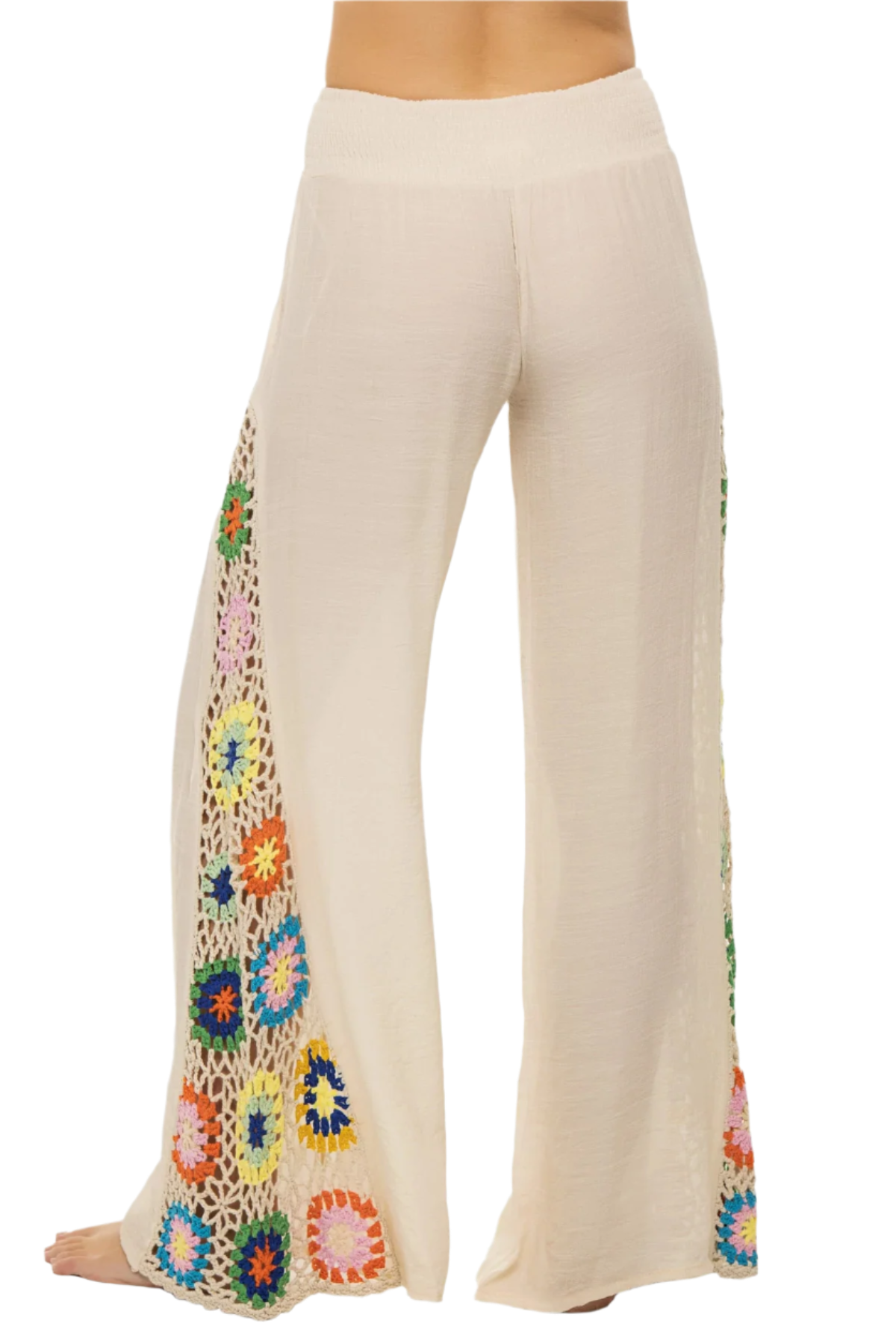 Elan Crochet Panel Wide Leg Pants - Natural