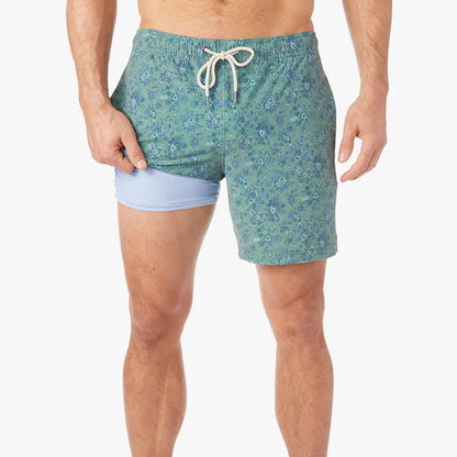 Fair Harbor Men's The Bayberry Swim Trunk Boardshort - Green Mini Floral - FINAL SALE