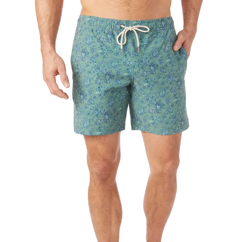 Fair Harbor Men's The Bayberry Swim Trunk Boardshort - Green Mini Floral - FINAL SALE