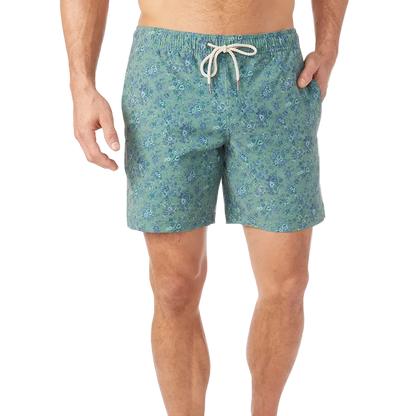 Fair Harbor Men's The Bayberry Swim Trunk Boardshort - Green Mini Floral - FINAL SALE