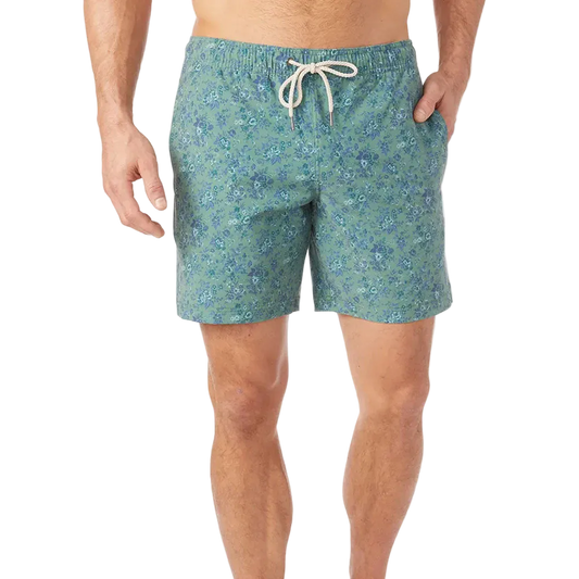 Fair Harbor Men's The Bayberry Swim Trunk Boardshort - Green Mini Floral - FINAL SALE