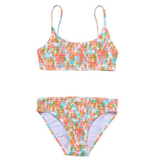 Snapper Rock Sustainable Shirred Girl's Bikini Set - Hawaiian Luau