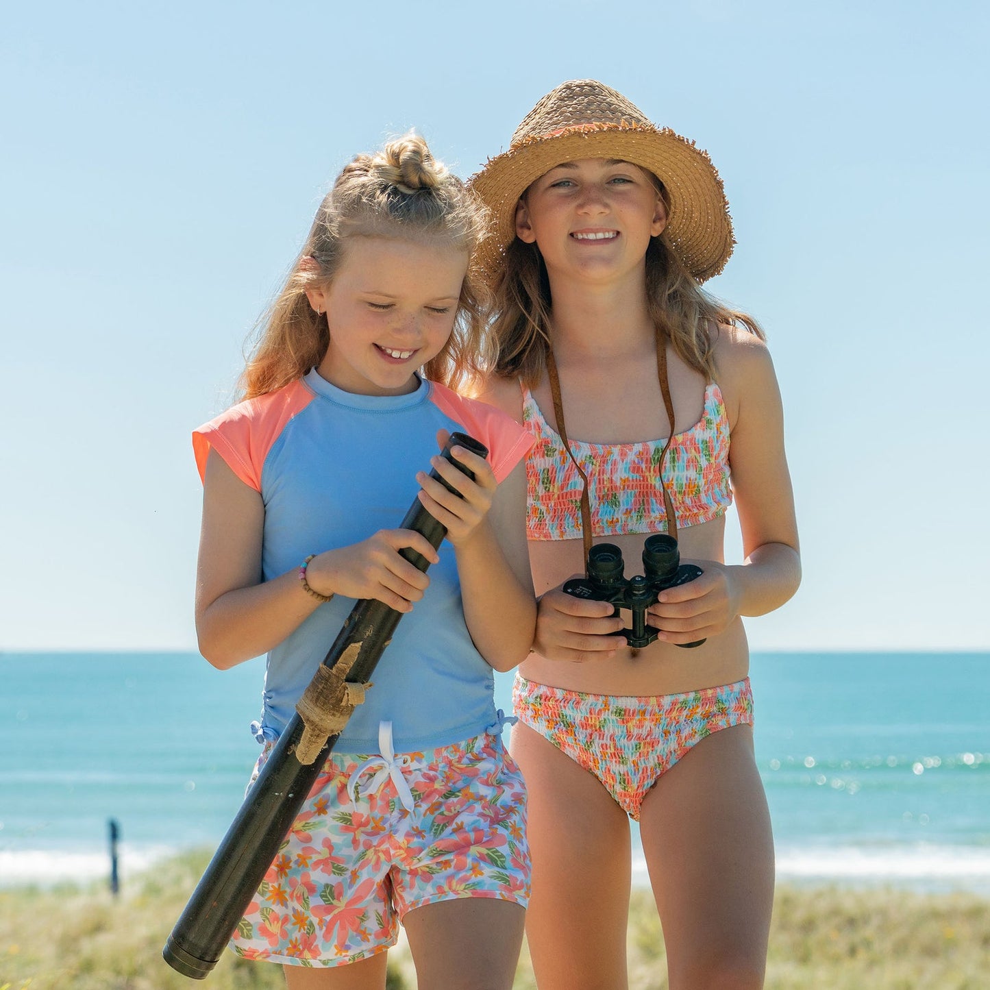 Snapper Rock Sustainable Shirred Girl's Bikini Set - Hawaiian Luau