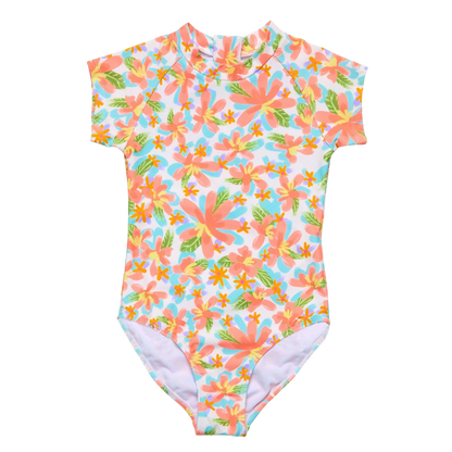 Snapper Rock Girls Short Sleeve Surf Suit - Hawaiian Luau - FINAL SALE