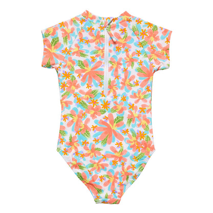 Snapper Rock Girls Short Sleeve Surf Suit - Hawaiian Luau - FINAL SALE