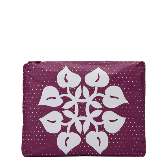 Aloha Max Pouch - Hilo Dot White on Plum