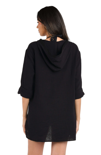 La Blanca Seaside Covers Hoodie Coverup - Black