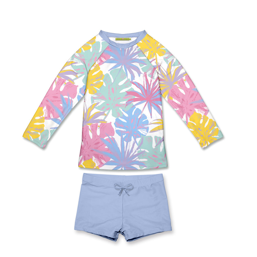 Millie Loves Lily Long Sleeve Rashguard Set - Periwinkle Tropical Pastels