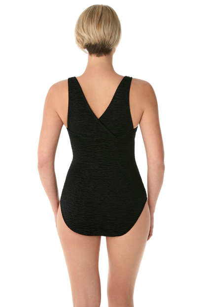 Penbrooke Krinkle Chlorine Resistant Cross Back One Piece Swimsuit - Black