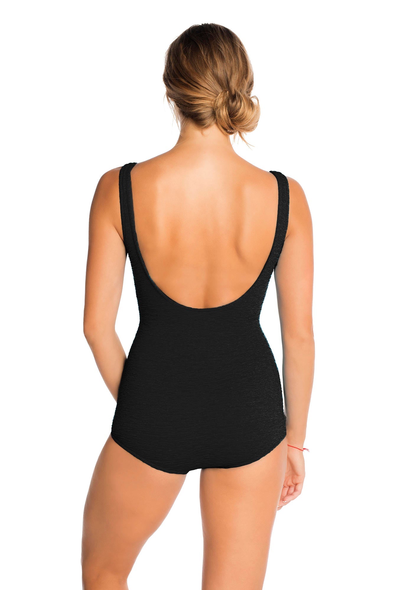 Penbrooke Krinkle Sheath Scoop Neck Chlorine Resistant One Piece Swimsuit - Black