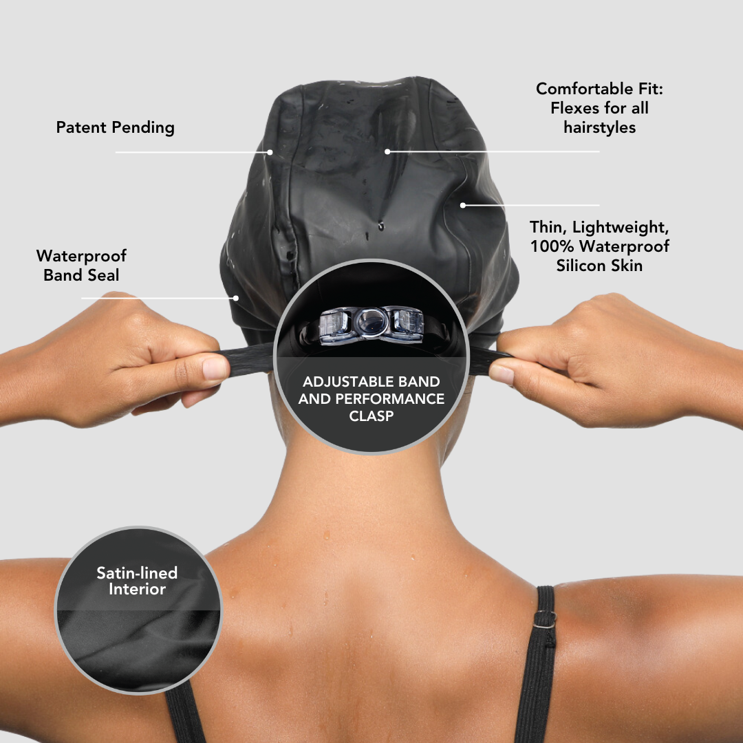 Hairbrella Satin-Lined Waterproof Adjustable Swim Cap - Black