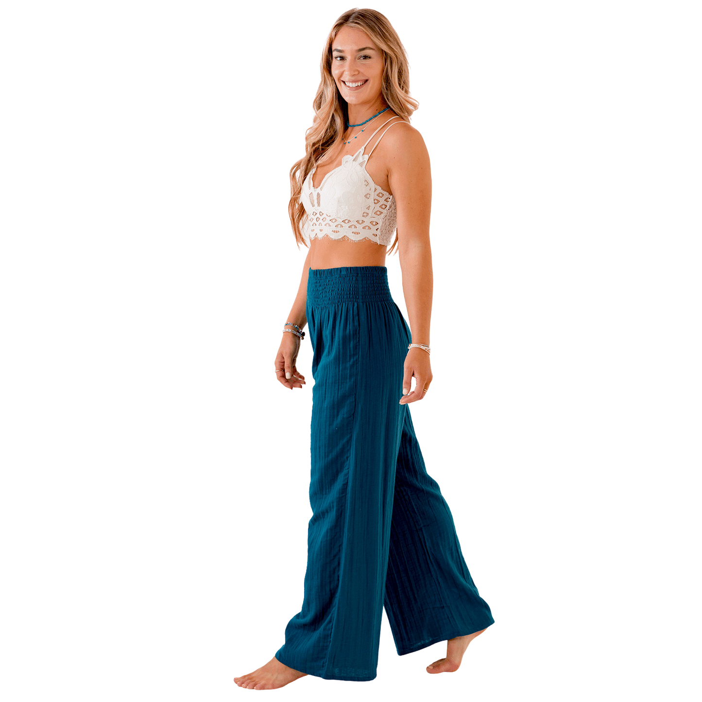 Lotus and Luna Wide Leg Cotton Pants - Pacific