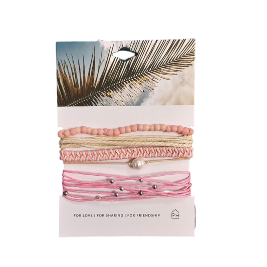 Pink House Pearl Color Stack Pull Bracelets - Pink