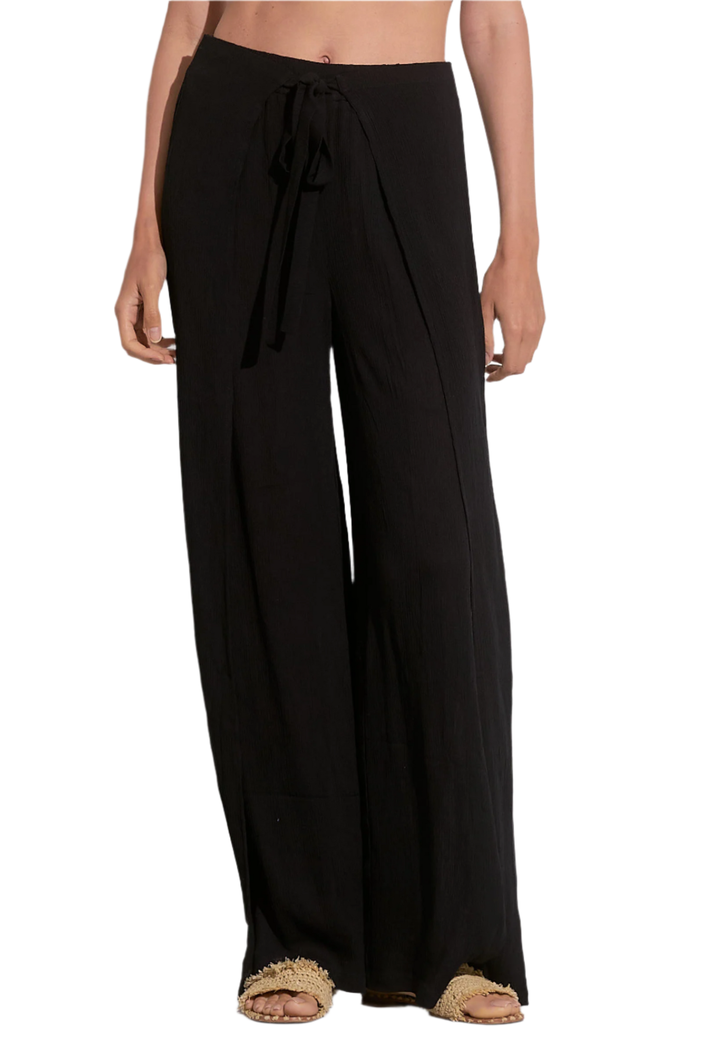 Elan Wide Leg Wrap Front Pant - Black