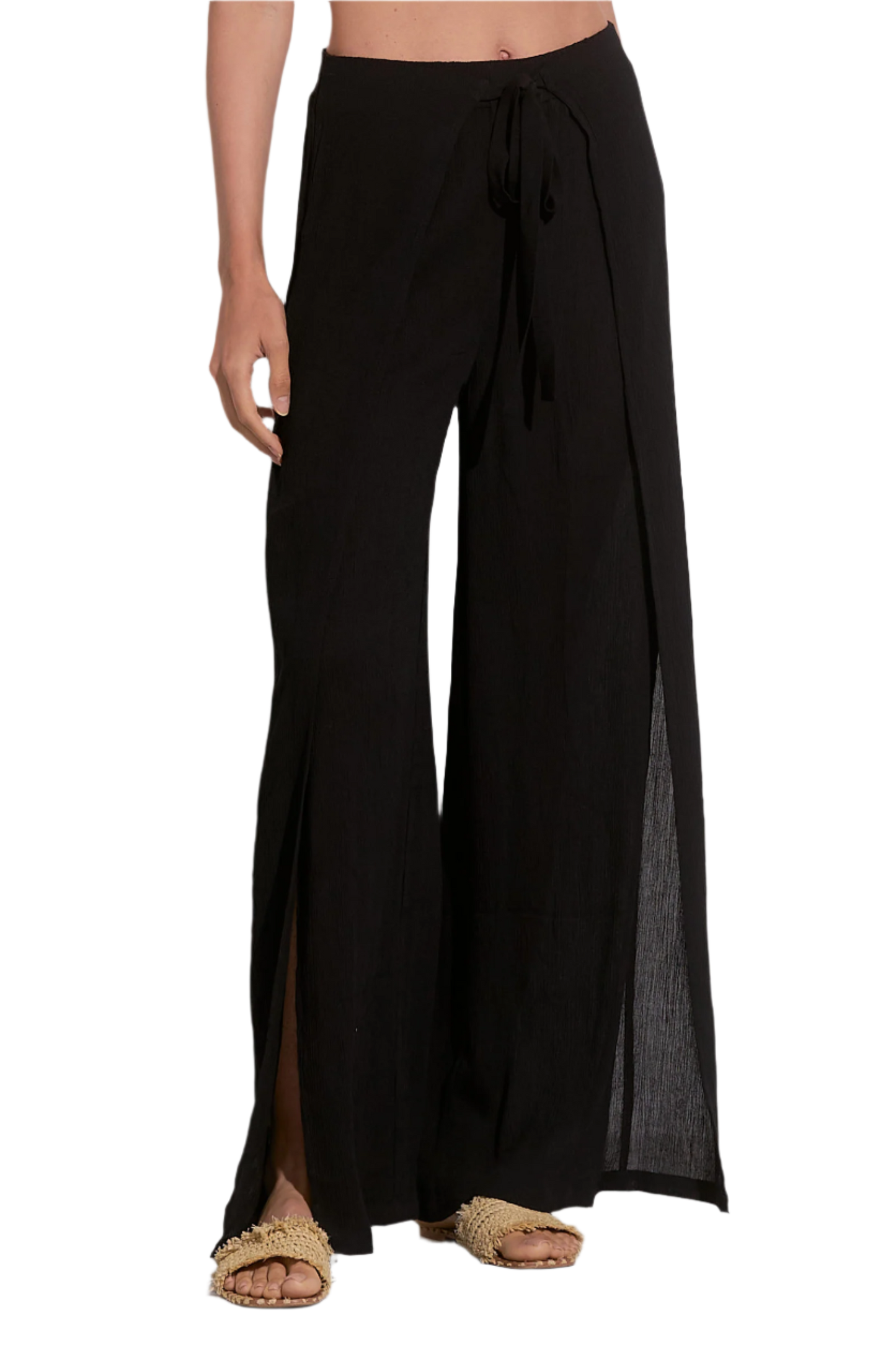 Elan Wide Leg Wrap Front Pant - Black