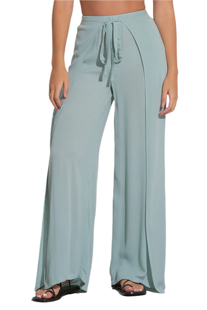 Elan Wide Leg Wrap Front Pant - Light Teal - FINAL SALE