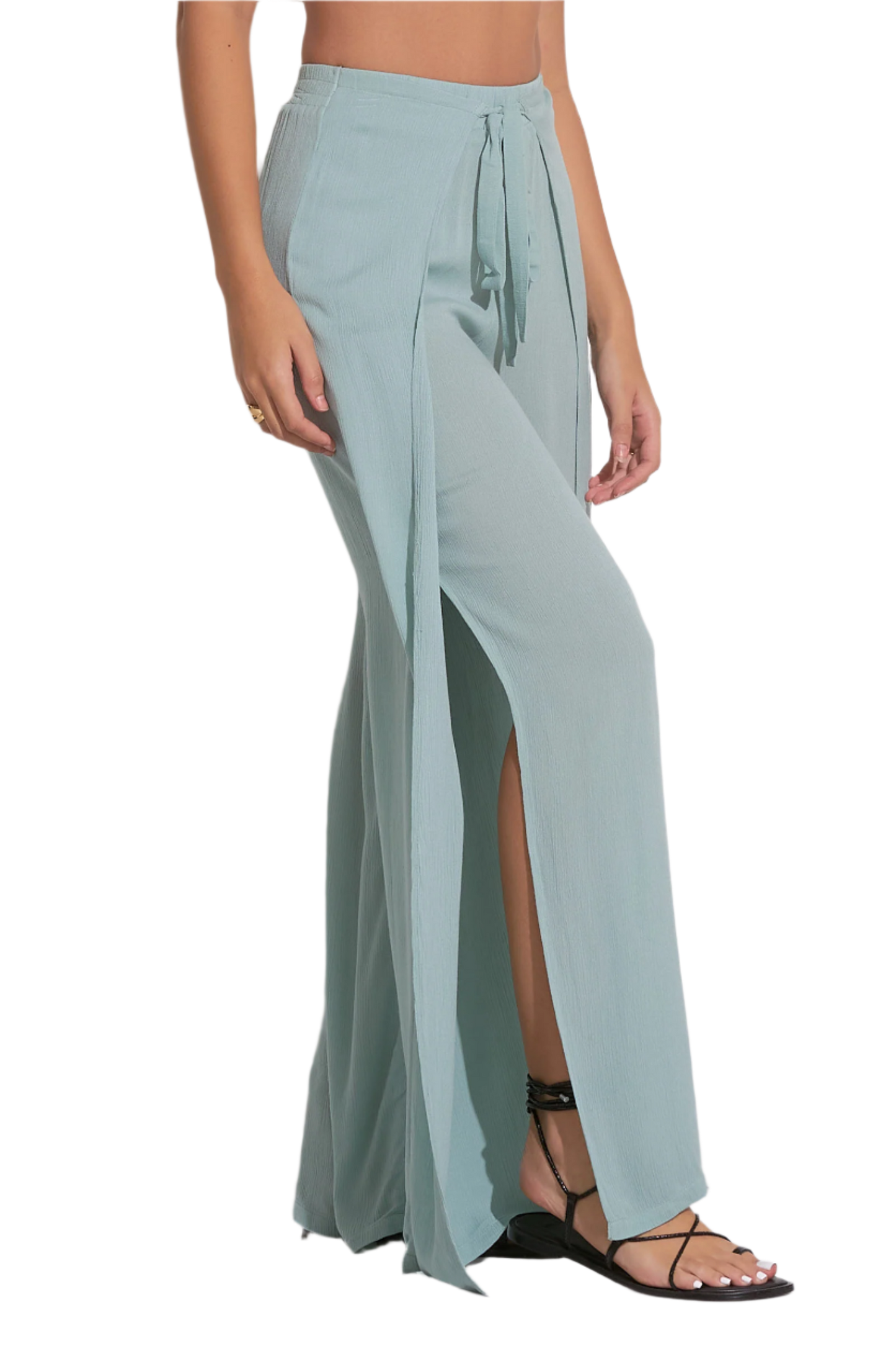 Elan Wide Leg Wrap Front Pant - Light Teal